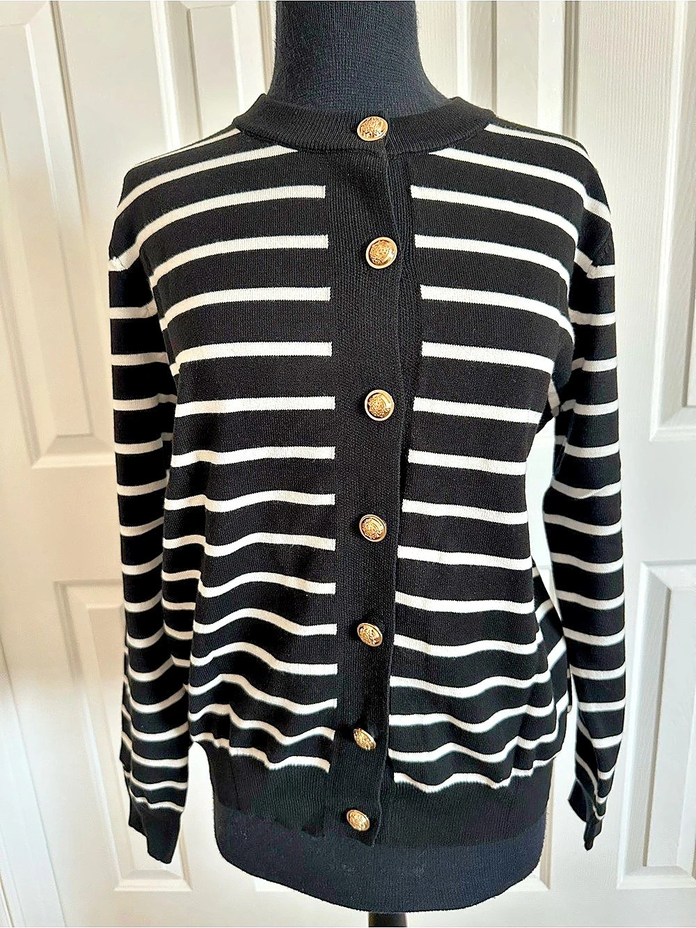 CHICME Striped Cardigan in Black & White Size XL